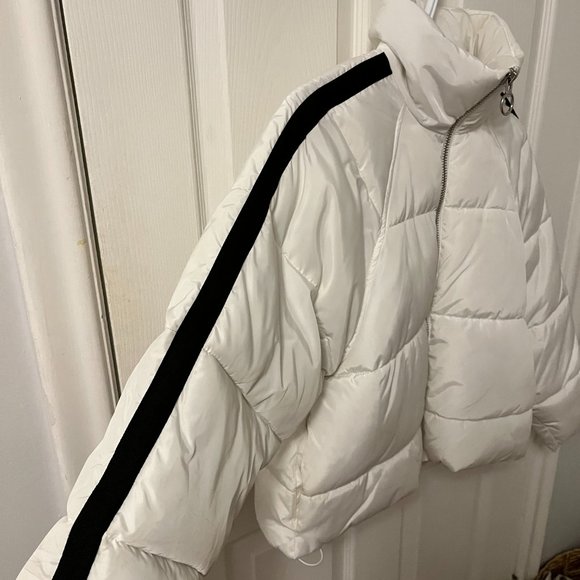 White Bomber Jacket with Black Stripe - Picture 2 of 4
